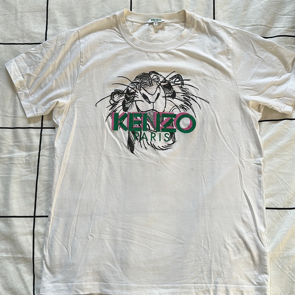 Kenzo White Tiger Embroidered Logo T-Shirt S